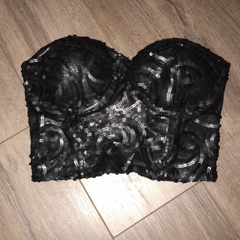 Black sequin crop top